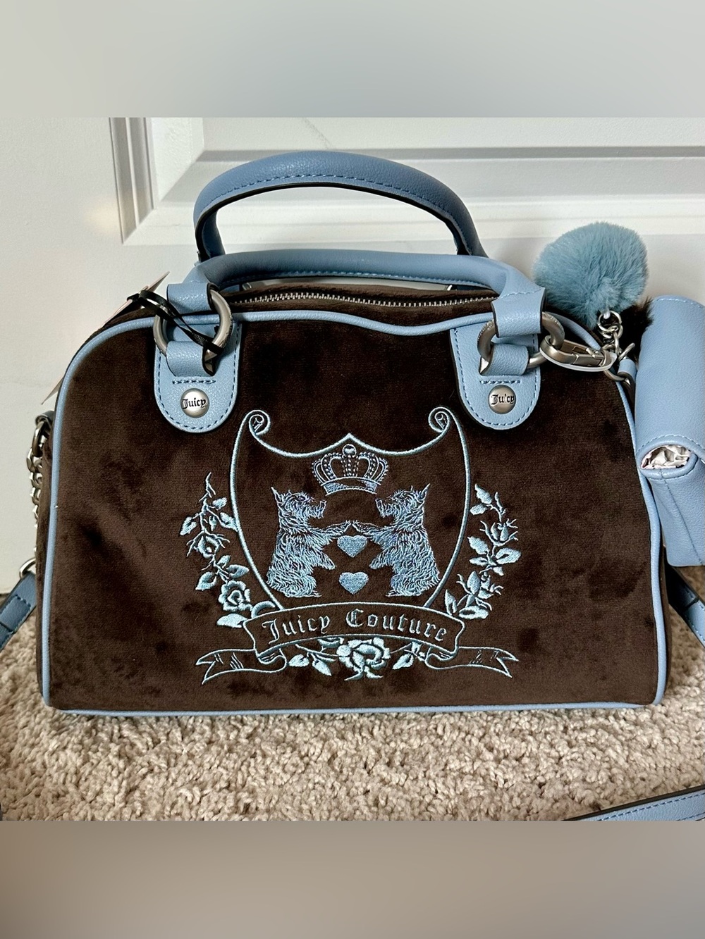 NWT Juicy Couture Chocolate New Love Chapter Satchel Blue Crossbody Bag Y2K